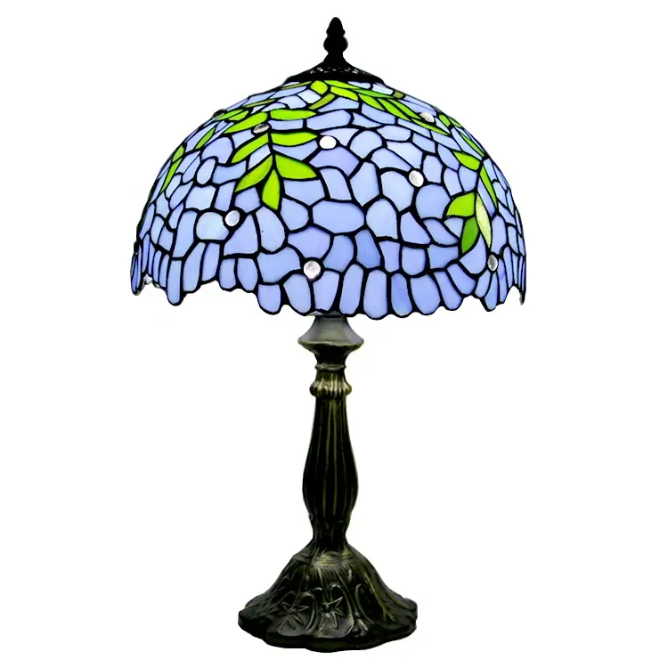LongHuiJing Classical 12" Blue Wisteria Style Tiffany Table Lamp