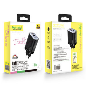 Bloc de charge rapide Verona 65W GaN avec deux ports USB-C, protection OTP/OCP ignifuge pour téléphone portable et ordinateur portable - Product Image 6