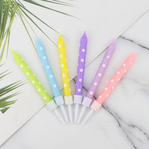 Happy Birthday Candles Macaron Color Polka Dot Straight Pencil Cake Decorations Birthday Party Supplies - Product Image 3