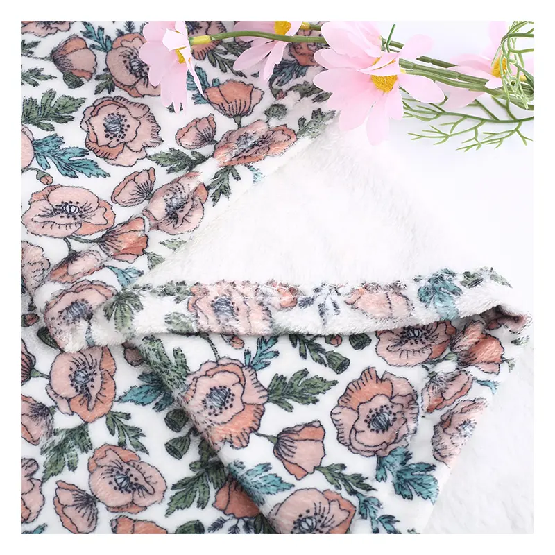 No moq custom floral printing double side brushed minky digital printed fabric for baby blanket