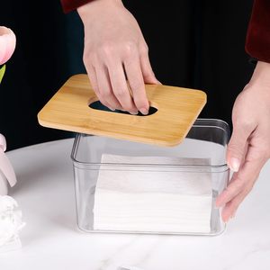 Caja de pañuelos de acrílico transparente, soporte de papel Facial, secador, dispensador de hojas con tapa de madera para lavadero, encimera de cocina - Product Image 6