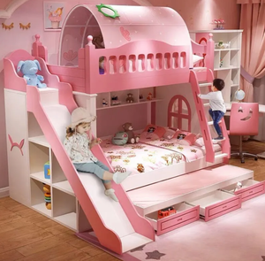 <span class=keywords><strong>Lit</strong></span> superposé en bois massif rose Princess Tree House <span class=keywords><strong>pour</strong></span> filles avec toboggan et escalier, tiroirs <span class=keywords><strong>de</strong></span> rangement <span class=keywords><strong>pour</strong></span> la chambre des enfants - Product Image 1