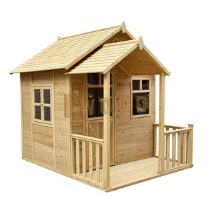 Casa de juegos de madera para niños, casa de juegos al aire libre con balcón