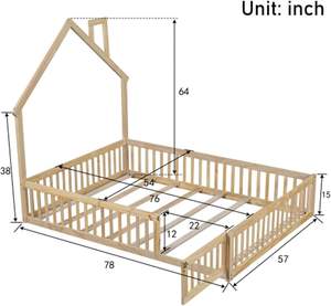 Letto in legno massello di grandi dimensioni con sponda di protezione, adatto come lettino per bambini in piccola sala giochi. Letto a piattaforma in legno per cameretta dei bambini. - Product Image 4