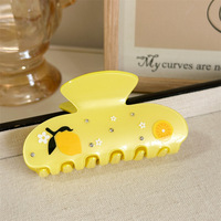 Jolies pinces à cheveux en acrylique à imprimé floral citron avec strass, pinces requin coréennes mignonnes pour femmes et filles, accessoires capillaires quotidiens