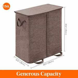 136L Brown Laundry <b>Hamper</b> 2 Section Double Laundry Basket with Lid <b>Large</b> Dirty Clothes <b>Hamper</b> with Removable Liner Bags - Product Image 5