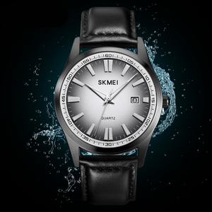 Skmei 1986 Men's Quartz <b>Watch</b> Alloy Large Grey Dial 3BAR <b>Waterproof</b> Business Simple Calendar Casual Leather Band Glass Window - Product Image 2