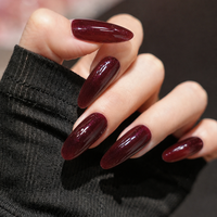 Faux ongles à presser longs et amande en forme d'ongle, rouge bordeaux scintillant, élégants et portables pour les fêtes et la manucure quotidienne
