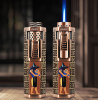Briquet à cigare Baicheng en alliage de zinc gravé en 3D, rétractable, portable, vintage, flamme douce, coupe-vent, au butane, pour hommes