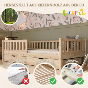 Lit pour enfants au design moderne avec tiroir 90 x 200 cm Lit au sol en bois massif Montessori avec <span class=keywords><strong>protection</strong></span> contre les chutes - Product Image 2