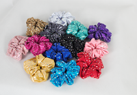 Scrunchie Rambut Berhias Rhinestone Biru Glitter AB untuk Kompetisi Tari Cheerleading dan Aksesoris Rambut Sehari-hari