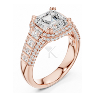 Anillo de Lujo Unisex con Diamante Cultivado en Laboratorio con Corte Asscher, Certificado IGI, E VVS2, en Oro de 14k, Halo Baguette, Banda Ancha de 8.05mm