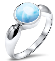 Bracelet ouvert large style bohème en argent sterling 925 avec breloque en pierre précieuse Larimar pour femme
