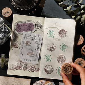 Set di 8 Timbri in Legno Vintage a Tema Cielo Stellato e Fiori, <span class=keywords><strong>2</strong></span> Stili, per Scrapbooking Fai-da-Te, Decorazione di Diari e Artigianato - Product Image 4