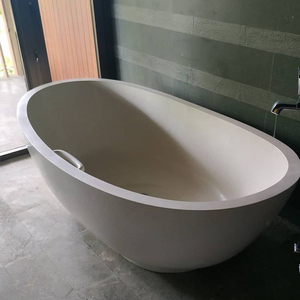 Baignoire autoportante moderne en pierre artificielle en terrazzo blanc Baignoire de trempage de 2m avec égouttoir et robinet pour usage intérieur ou hôtel - Product Image 2