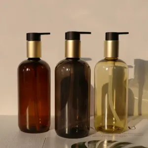 Custom 50ml 100ml 120ml 350ml Gold Black Amber PET Plastic Bottle for Shampoo Hair Oil Bottle With Lotion Pump