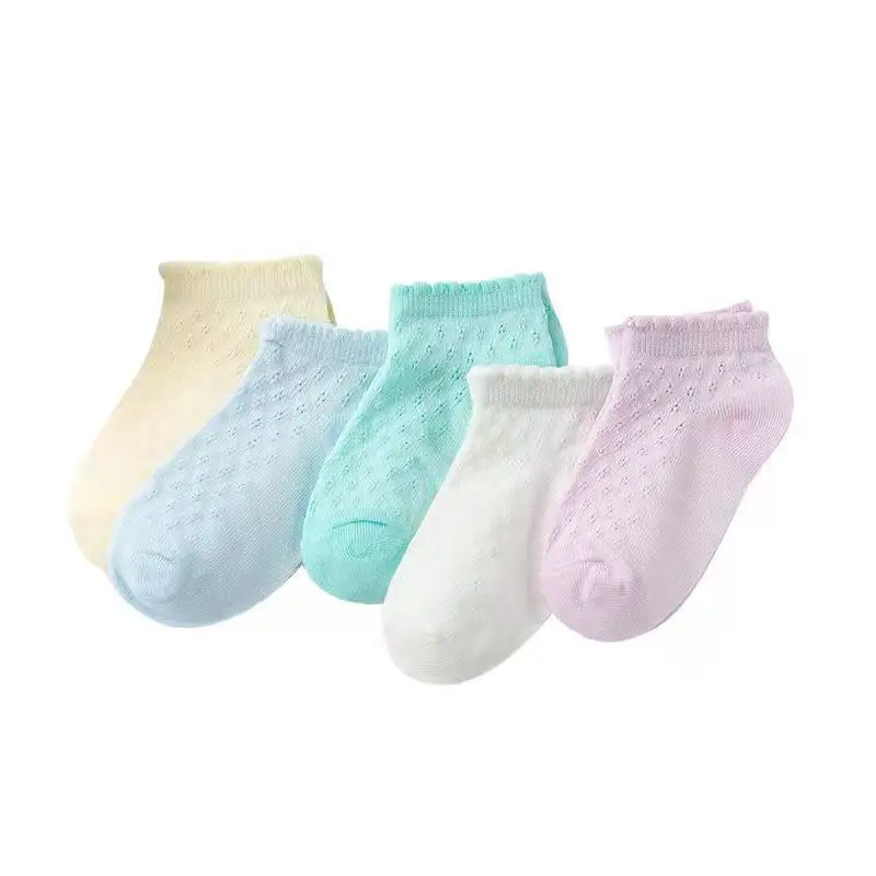 Heiß verkaufende Kinder Baumwolle dünne Socken Baby Jungen und Mädchen Baumwolle einfarbige kurze Rohr Mesh Socken