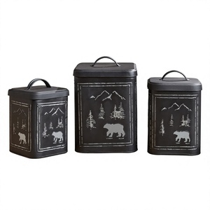Brand New Set 3 Metal Handmade Storage Canisters Food Storage Container Jar Black Bear Canister Modern Home Decor Freshness - Product Image 1