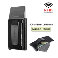 Dompet pria aluminium otomatis, dompet minimalis ramping pemblokir RFID