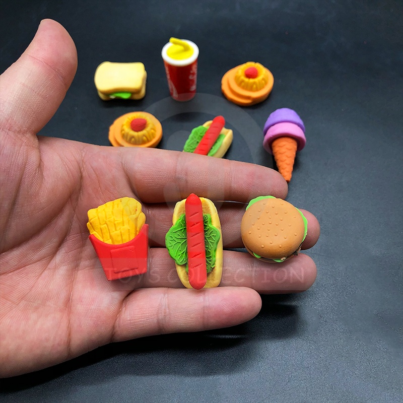Wholesale Multi Shape Puzzle Assemble Fun Junk Food Eraser Mini Assorted Cake Dessert Birthday Party Food Erasers For Kids