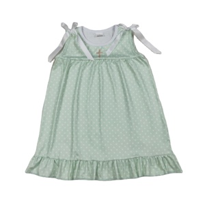 GSD2860 rts Vestido de verano para niña, hasta la rodilla, verde, con estampado de lunares cruzados, sin mangas, venta al por mayor - Product Image 1