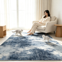 Tapis d'intérieur en polyester bleu dégradé abstrait vintage, personnalisé, antidérapant, fabriqué à la machine, grande taille, pour salon, décoration intérieure