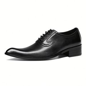New Genuine Leather Shoes Round <b>Toe</b> Casual Thick Soled Patent Leather Suit Wedding Shoes Men's Leather Shoes - Product Image 3