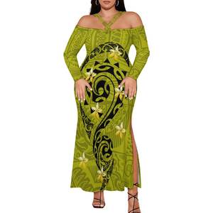 Abbigliamento donna taglie forti polinesiano personalizzato di alta qualità stile tropicale hawaiano abito a maniche lunghe <span class=keywords><strong>monospalla</strong></span> da donna - Product Image 1
