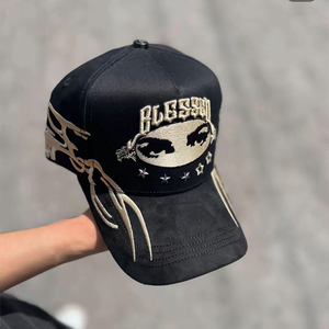 Cappelli da baseball ricamati a 5 pannelli in pelle scamosciata con visiera curva e logo in strass da uomo - Product Image 5