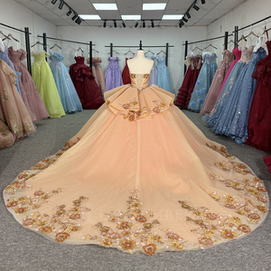 Vestido de Fiesta Naranja Dy6934 con Lentejuelas y Cuentas, Escote Corazón, Brillante, Elegante, para Baile de Graduación, con Cola de Capilla - Product Image 2