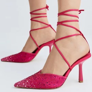 <b>Pink</b> <b>Women</b> <b>Sandals</b> Lace up Pattern Rhinestone Design Heels for Ladies - Product Image 4