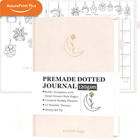 Cuaderno de Tapa Dura de Papel PU Estilo Remade, Diario con Páginas Punteadas, Plantillas de Diario Pre-Hechas, Encuadernado Cosido, 120 Hojas