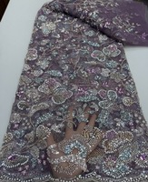 Tissu en dentelle brodée populaire 2026, élégant et raffiné, dentelle française de luxe avec sequins et perles pour robe de soirée