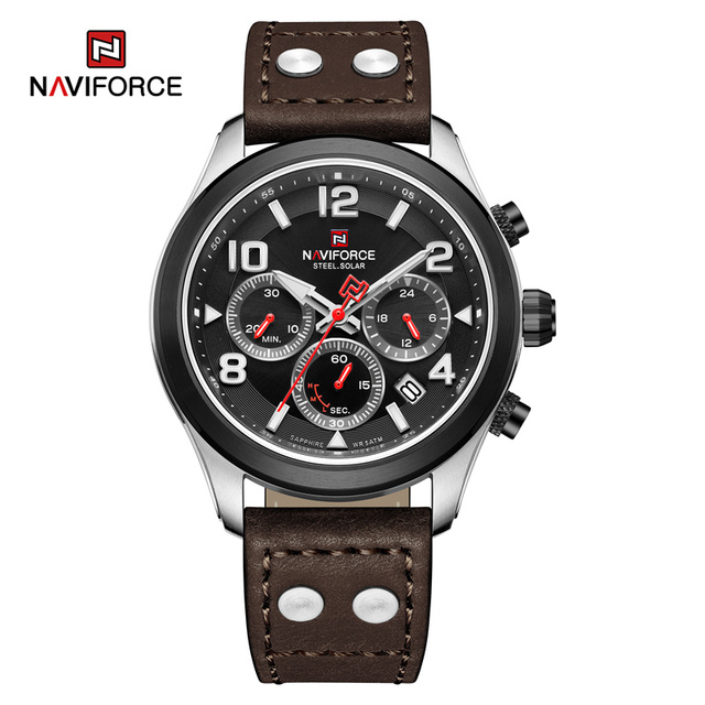 NAVIFORCE 1006 High Quality Mens Field Watches with Stainless Steel Material Watch Case Vintage Pilot Watches Solar Movement