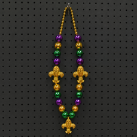 Collier de perles XXL Fleur de Lys 3 pièces pour Mardi Gras, violet, vert, or, bijoux de fête pour défilé de carnaval