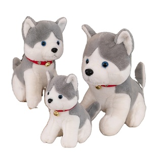 Peluş oturma köpek dolması hayvan oyuncaklar yeni simülasyon <span class=keywords><strong>Husky</strong></span> bebek çan küçük köpek doldurulmuş oyuncak oturma modeli Erha bebek çocuklar hediye - Product Image 1
