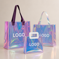 Tas Tote PVC Laser Holografik Warna-warni Pelangi Hologram Ajaib Desain Fashion Tas Tangan Dapat Digunakan Kembali Kapasitas Besar