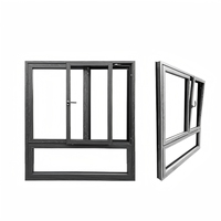 Ventana Abatible de Aluminio Negro AS2047, Ventanas Corredizas con Doble Acristalamiento y Vidrio Templado para Hogares