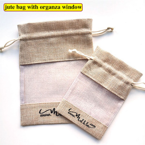 Bolsas con cordón para vino de yute de fabricante al por mayor con ventana de organza y bolsas de regalo con cordón para vino de <span class=keywords><strong>arpillera</strong></span> - Product Image 3
