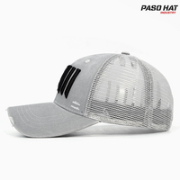 Gorra Trucker de Malla Desgastada de 6 Paneles con Logotipo Personalizado, Bordado 3D, Gorra de Béisbol Vintage con Cierre a Presión