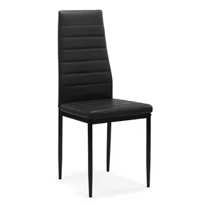 Conjunto de mesa de jantar com uma mesa de vidro e 6 cadeiras de couro pretas