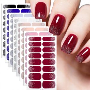 16 Autocollants <span class=keywords><strong>pour</strong></span> ongles pré-dessinés, forme carrée, style français, couvrance totale, avec motifs dégradés couleur unie, poudre d'oignon, rose, tulipe - Product Image 1