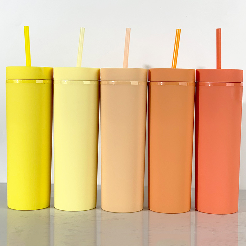 Seaygift пустая матовая цветная двухслойная акриловая пластиковая бутылка-неваляшка объемом 16 унций кружка-неваляшка для кофе кружки чашки с соломинкой и крышкой