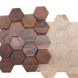 Lumineux Hexagonal Six Angle Sud-Est Asiatique Noir Noyer Panneau Mural En <span class=keywords><strong>Bois</strong></span> Massif Mosaïque Puzzle TV Fond Mur Panneaux En <span class=keywords><strong>Bois</strong></span> - Product Image 3