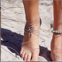 Bracelet de cheville vintage couleur argent, bijoux de pied, sandales pieds nus, chaîne de cheville pour femmes, Tornozeleira Chaine Cheville Bijoux