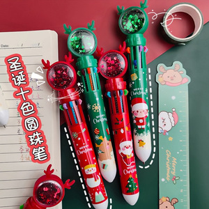 Christmas Cartoon 10 <b>Color</b> Ballpoint <b>Pen</b> Press <b>Multi</b> Function Student Gift Plastic 0.5mm Needle Tip - Product Image 1