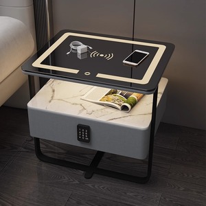सॉलिड वुड स्मार्ट बेडसाइड टेबल सिंपल स्लेट वायरलेस चार्जिंग पासवर्ड लॉक छोटी लाइट लक्ज़री - Product Image 2