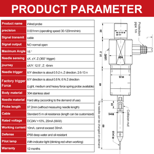 Sonda CNC de acero inoxidable 304 HYCNC para fresadora, medidor de bordes 3D con precisión de 0.001mm, sensor de grabado, <span class=keywords><strong>aguja</strong></span> de detección con cable - Product Image 6