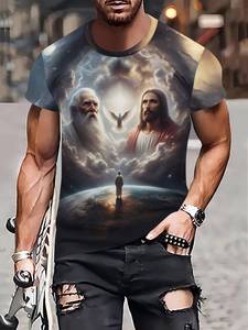 T-shirt homme 100% coton 180 grammes, surdimensionné, imprimé numérique 3D personnalisé, blanc, transfert DTF, t-shirt graphique Jésus-Christ - Product Image 4