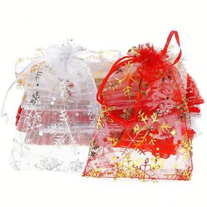 Snowflake Organza <b>Bags</b> 9x12cm <b>Drawstring</b> <b>Christmas</b> <b>Gift</b> <b>Bags</b> Snowflake Mesh <b>Gift</b> Pouch Wedding Favor Jewelry Candy <b>Bags</b> - Product Image 2